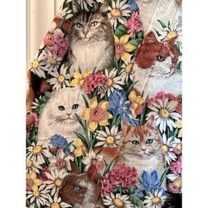 VTG 98 Paws In The Flowers Allover Large Cats Daisy Kingdom 1.75 Yards 45"W
